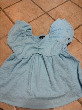 NOBO Sky Blue Textured Flutter-Sleeve Blouse
